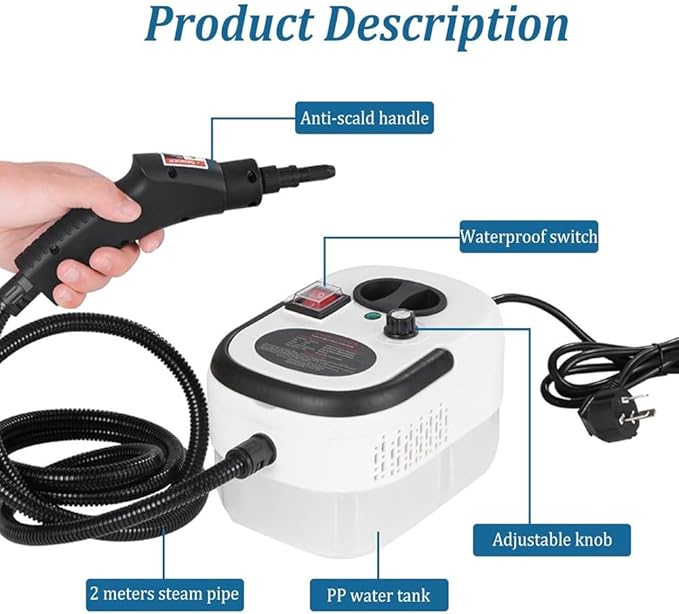 Handheld Steam Cleaner 1500W Pressure High Temperature Pressurized Steam Cleaning Machine with 1100ml Water Tank 3Bar 6 Gear Adjustment for Grout Tile Car Kitchen Button