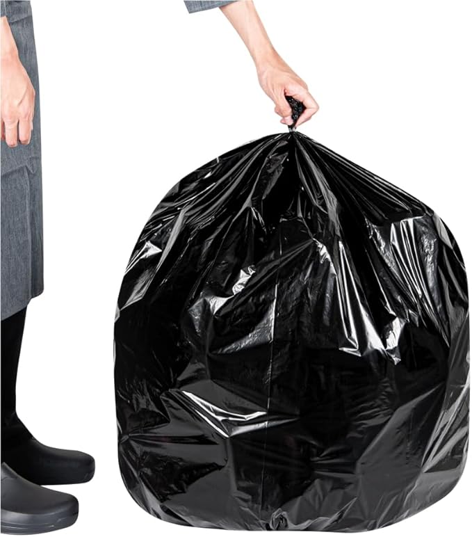Restaurantware RW Clean 45 Gallon Trash Bags 100 Light-Duty Garbage Can Liners - Fits 40-45 Gallon Trash Cans Stretchable Black Plastic Bin Liners With Star Seal Bottom