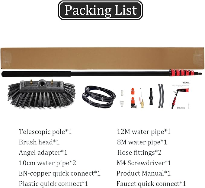 Solar Panel Cleaning Brush Kit - 5m Water Fed Telescopic Window Cleaner with 30cm Brush Head for Home Windows Glass and Cars - Efficient Photovoltaic Panel Maintenance Tool