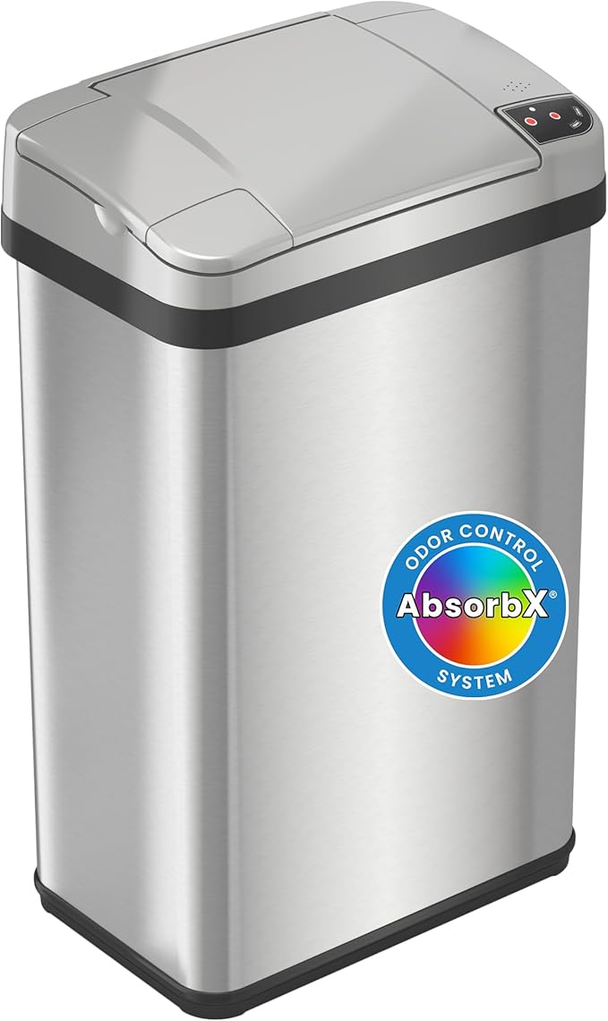 iTouchless 4 Gallon Sensor Trash Can with AbsorbX Odor Filter and Air Freshener Stainless Steel Waste Bin for Bathroom Bedroom and Office