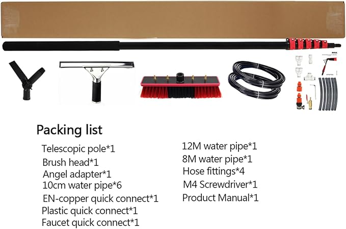 Window Cleaning Equipment Water Fed Pole Window Cleaning Equipment Telescopic Window Cleaner Cleaning Photovoltaic and Solar Panels Extendable Cleaner Conservatory (6m/19.6ft)
