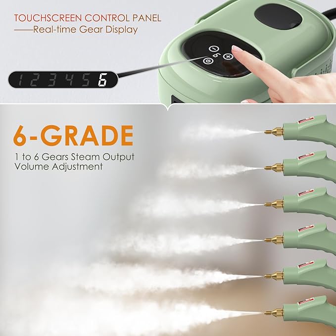 Decdeal Pressurized Handheld Steam Cleaner with 8pcs Accessories Smart Touch Screen 6 Levels Adjustable Deep Cleaning Steamer