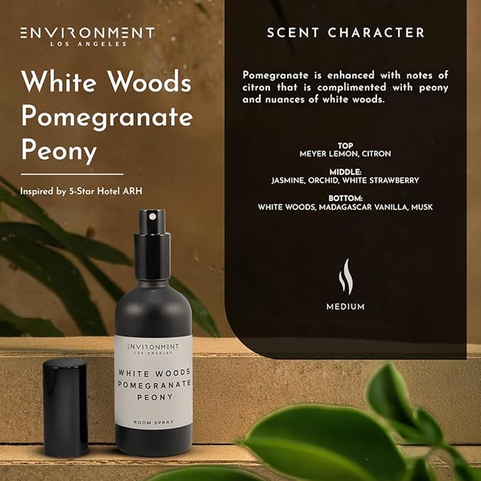 ENVIRONMENT Inspired by 5-Star Resort ARH Room Spray 100ml Air Freshener (White Woods | Pomegranate | Peony) Home Fragrance Accessories Room Perfume Room Deodorizer Vegan &amp Cruelty-Free