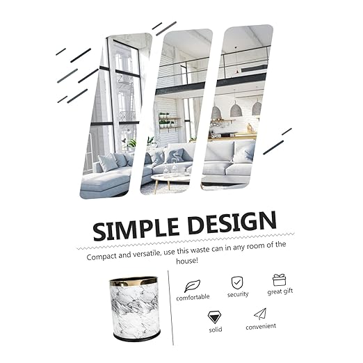 Marble Pattern Round Plastic Trash Can for Office and Home Compact Garbage Wastebasket with Mouth Versatile Space Bin for Bathroom Cabinet Under Sink Use