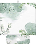 Watercolor Green Leaf Floral Dish Drying Mat for Kitchen Counter 16x18 Microfiber Absorbent Fast Dry Mat 2Pcs Dish Mat Faucet Mats Sets Large Drying Kitchen Mat Kitchen Drying Pad