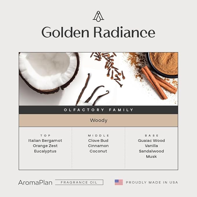 AromaPlan Hotel Scents Golden Radiance 5 Fl Oz (148ml) Home Luxury Aroma &amp Hotel Fragrance Diffuser Oil- Hotel Diffuser Oil for Aromatherapy- USA Made Bigger Bottle Bolder Aroma &amp Longer La