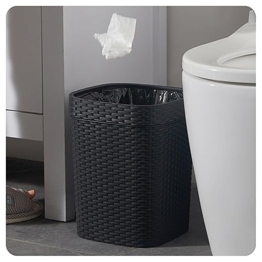 BESPORTBLE 14L Square Plastic Garbage Container Household Trash Can Black Large Capacity Bathroom Office Wastebasket Simple Style