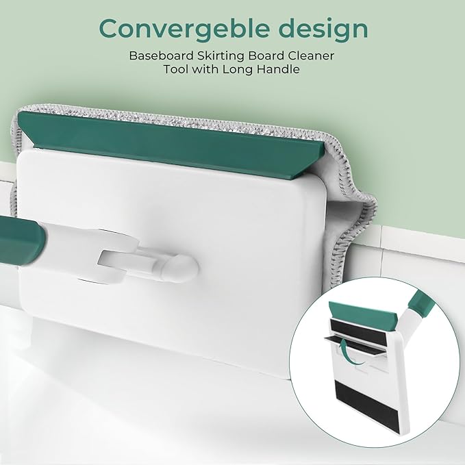 Baseboard Cleaner Tool with Handle 60 Extendable Long Handle Baseboard Cleaner with 5 Reusable Pads for Baseboards Cleaning Ceiling Wall Floor Bathroom Kitchen