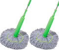 Spin Mop with Self-Wringing System 360° Swivel Stainless Steel Handle &amp Ultra-Absorbent Bamboo Fiber Mop Head No Wash Lazy Mops Wet and Dry - Lightweight &amp Compact (2 mops)