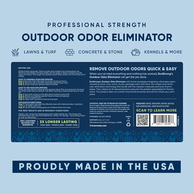 Eco Strong Outdoor Odor Eliminator Outside Dog Urine Enzyme Cleaner Powerful Pet Cat Animal Scent Deodorizer | Professional Strength for Yard Turf Kennels Patios Decks (128 oz W Sprayer)
