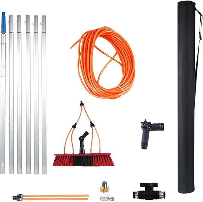 Window Cleaning Tool Kit Window Cleaning Pole Rinse Bar Brush Window Washer Combo Window Washing Equipment for Car Indoor Outdoor High Windows30Cmbrush-26Ft/8M/55Cmbrush/26Ft/8M