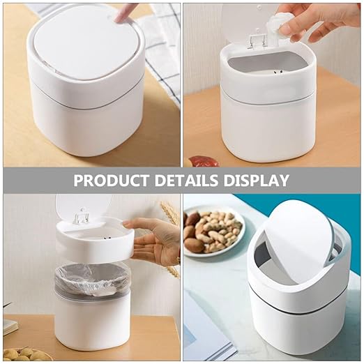 Cabilock 2pcs Mini Desktop Trash Can Lid Sturdy Plastic Countertop Wastebasket for Kitchen Bedroom Bathroom Elegant Small Garbage Bin for Home Organization