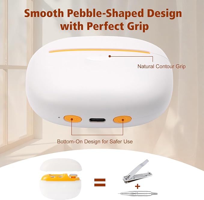 Electric Nail Clipper 2 in 1 Nail Care Tool with Filing Function Safe &amp Gentle Nail Trimmer with LED Light Quiet and Effortless Rechargeable for Adults &amp Seniors (White)
