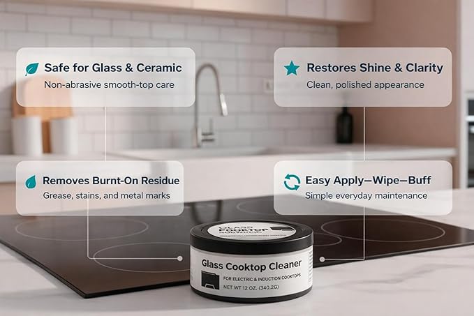 US-based supplier – OEM 12010031 Glass Cooktop Cleaner fits for Electric &amp Induction Bosch Thermador Cooktops – Cooktop Cleaning Cream – Removes Grease Burnt-On Residue &amp Stains (1 12 ounce)
