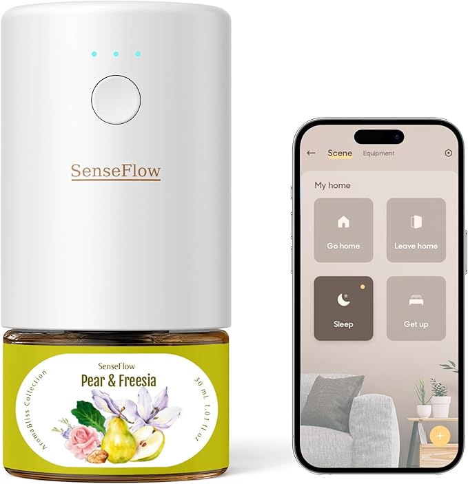 SF101S Pro Smart Plug in Air Freshener for Home Waterless Essential Oil Diffuser Aromatherapy Home Diffuser 120-Day Natural Aroma Mist Covers 1000 Sq Ft – Free 30ml Pear &amp Freesia
