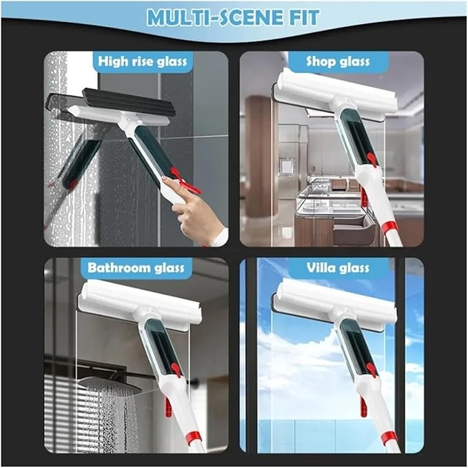 Window Cleaning Brush Long Rod Water Glass Removable Double-Sided Wiper Telescopic Convenient Tool(1.9M Set)