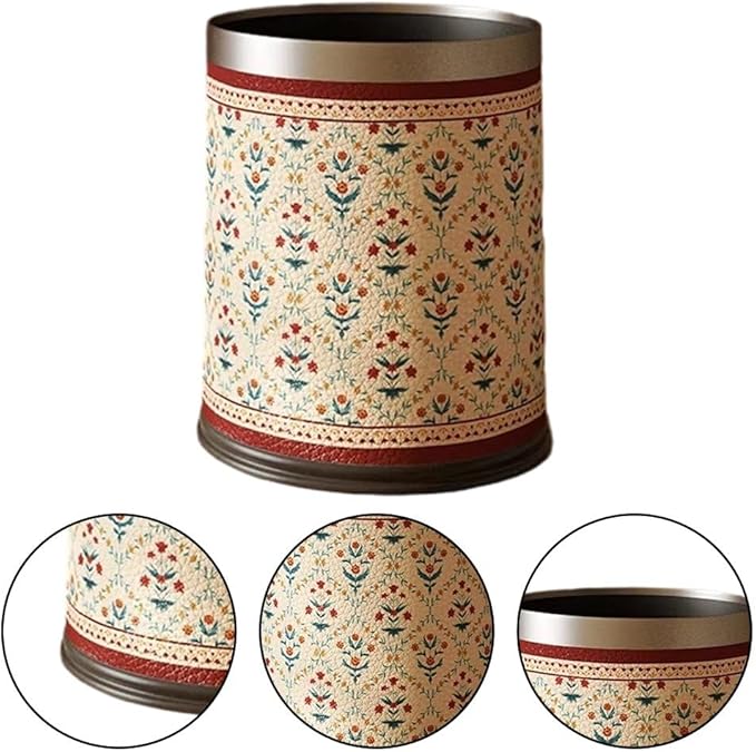 Leather Trash Can Vintage Waste Bin for Household Living Room Sanitary Bucket Waste Container Bedroom Wastebasket