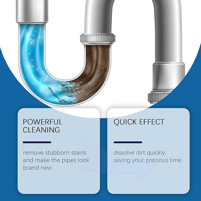 Powerful Pipe Dredging Agent for Kitchen and Bathroom Dissolves Waste and Stains Safe for All Pipes(2pcs)
