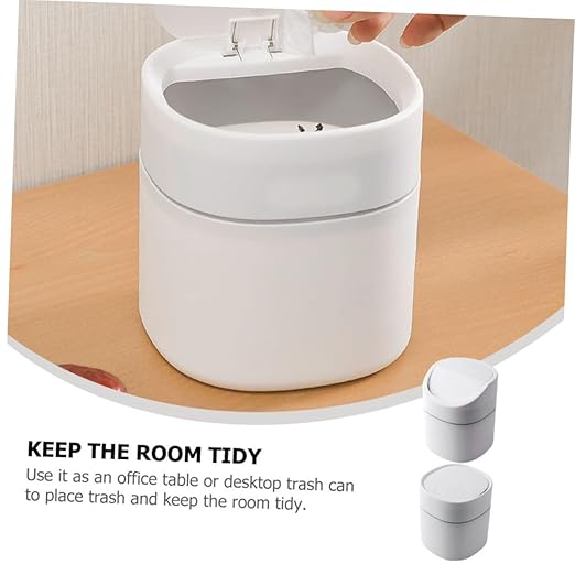 2pcs Modern Portable Desktop Trash Can Lidded Waste Bin for Home Kitchen Office Plastic Wastebasket for Tabletop Use Smooth Surface Easy to Clean