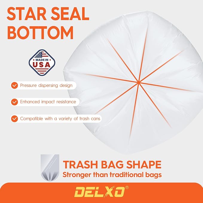 Delxo 55-60 Gallon Trash Bags 100 Count – 0.9 Mil Medium Duty Garbage Bags Durable &amp Puncture-Resistant Plastic Bolsas para basura Perforated Design– Made in USA for Kitchen Yard Office (Clea