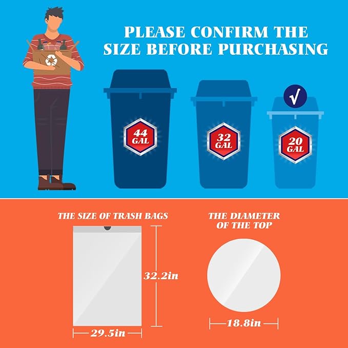 20 Gallon Large Drawstring Trash Bags 120 Counts Fit 20-21 Gal Trash Can Heavy Duty Tall Kitchen Garbage Liners Large Trash Bags Size Chart for Home/Office Outdoor Lawn &amp Leaf Bags White
