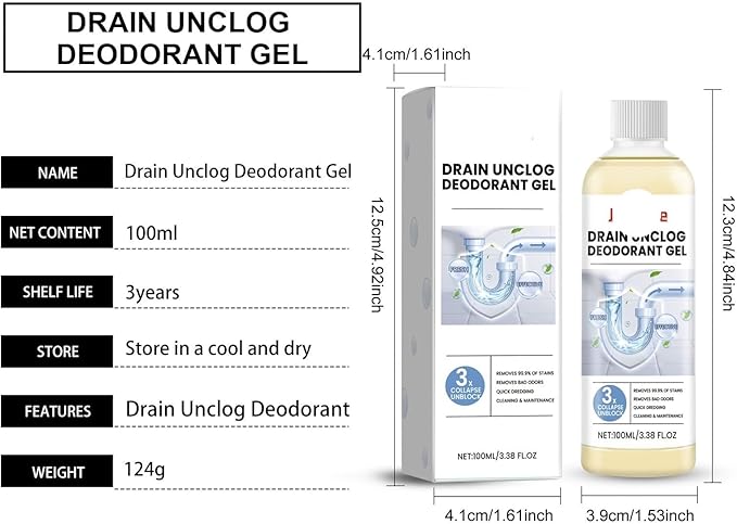 Drain Cleaner Gel - Unclog &amp Deodorize Kitchen Bathroom &amp Toilet Pipes - Dissolves Blockages Fast &amp Restores Smooth Drainage(3PCS)