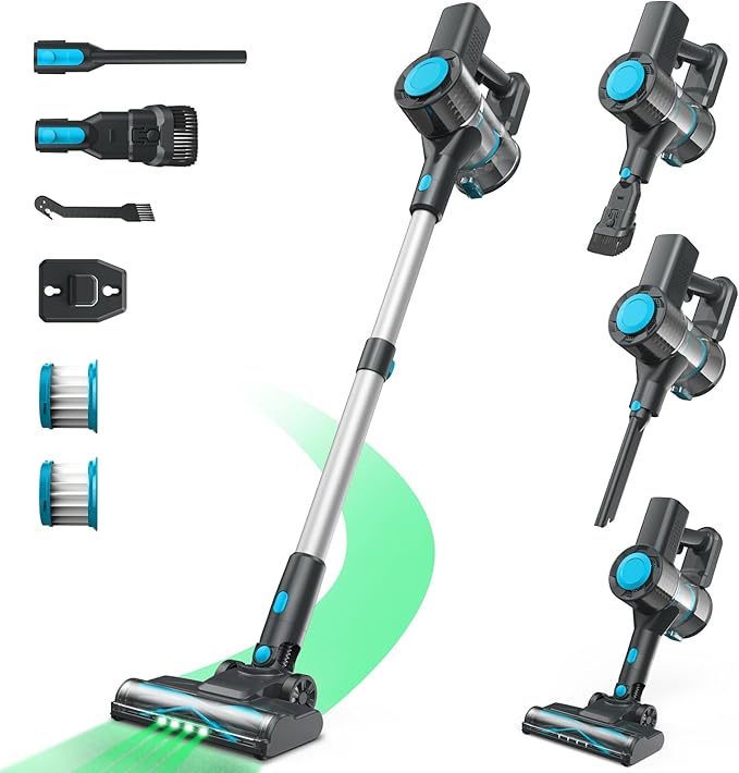 Cordless Vacuum Cleaner Powerful Lightweight Stick Vacuum with Self-Standing Anti-Tangle 8-in-1 Rechargeable Vacuum Cleaners for Home Hardwood Floors Carpet Pet Hair