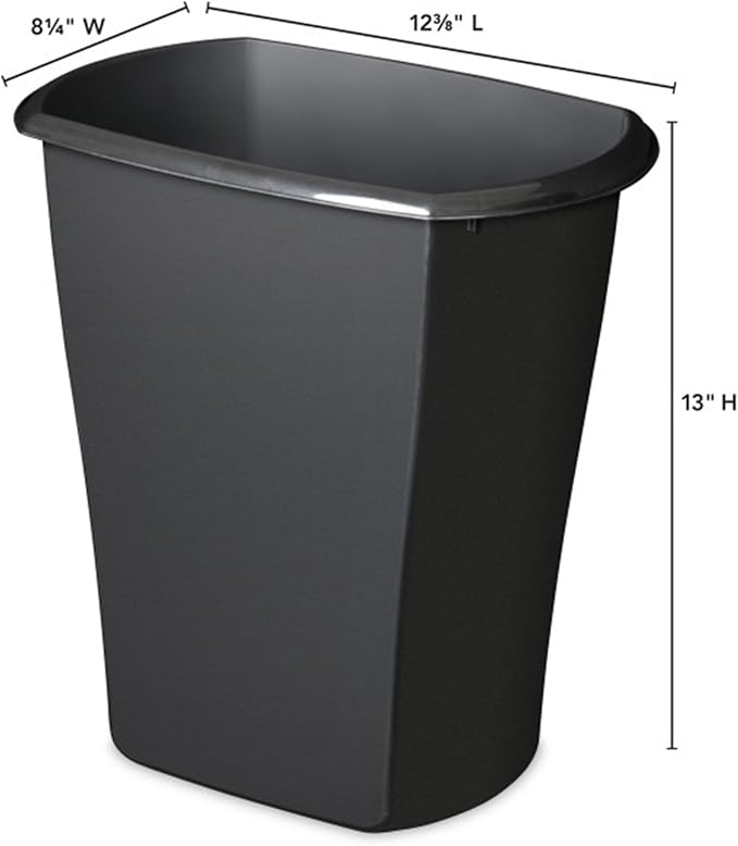 Sterilite 3 Gallon Rectangular Wastebasket Small Plastic Trash Can for The Bathroom Bedroom Dorm Room or Home Office Black 6-Pack