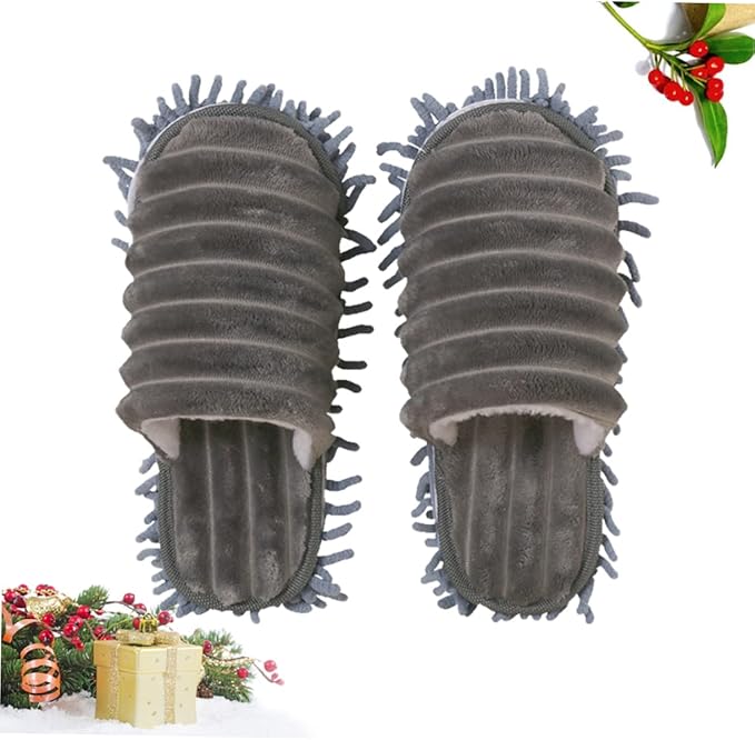 1 Pair Furry Stripes Floor Cleaning Slippers with Detachable Bottom Size Grey Unisex Mopping Slipper for House Cleaning Tool Supplies