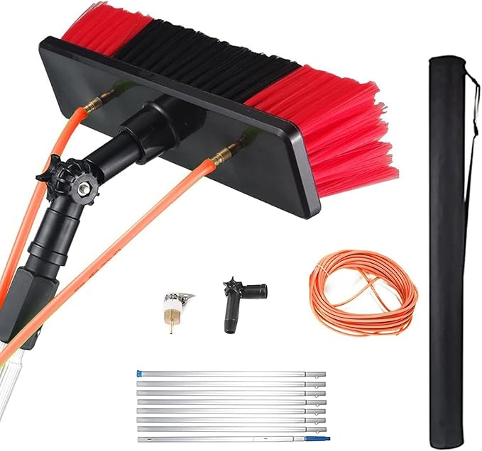 Window Cleaning Pole Water-Fed Telescopic Brush Extendable Cleaning Conservatory Roof Cleaning Window Cleaner Kit for Photovoltaic Panel Cleaning Trucks(30cm Brush Head8M)