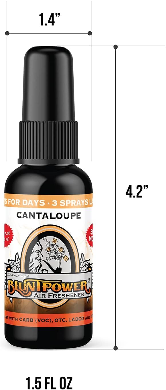 BluntPower (Cantaloupe 5 Pack) Concentrated Air Freshener - Premium Oil Based Air Freshener Spray For Home and Car - Long-Lasting Bathroom Spray Car Freshener &amp Odor Eliminator Spray