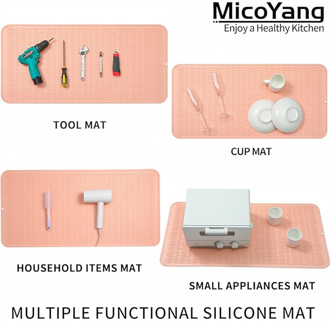 MicoYang Silicone Dish Drying Mat for Multiple UsageEasy cleanEco-friendlyHeat-resistant Silicone Mat for Kitchen Counter or SinkRefrigerator or Drawer Liner Pink 5XL 36inches x 18inches