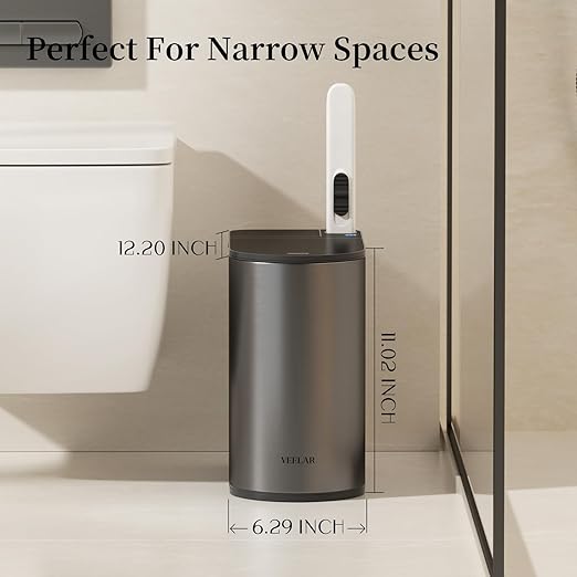 Bathroom Trash Can with Lid - Motion Sensor Smart Garbage Bin with Toilet Brush 2 Gallon / 7L Small Automatic Trash Can Odor-Control for Bathroom (Grey with Toilet Brush)