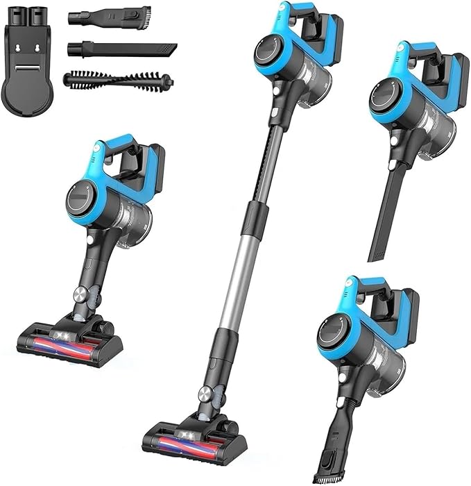 Cordless Vacuum Cleaner 18V Battery 250W 20Kpa Stick Vacuum Cleaner with 2 Mode Suction 6-in-1 Lightweight Vacuum f