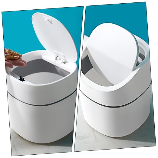 PRETYZOOM 2pcs Mini Countertop Trash Can Portable Small Waste Basket Lid Desk Trash Can for Kitchen Office