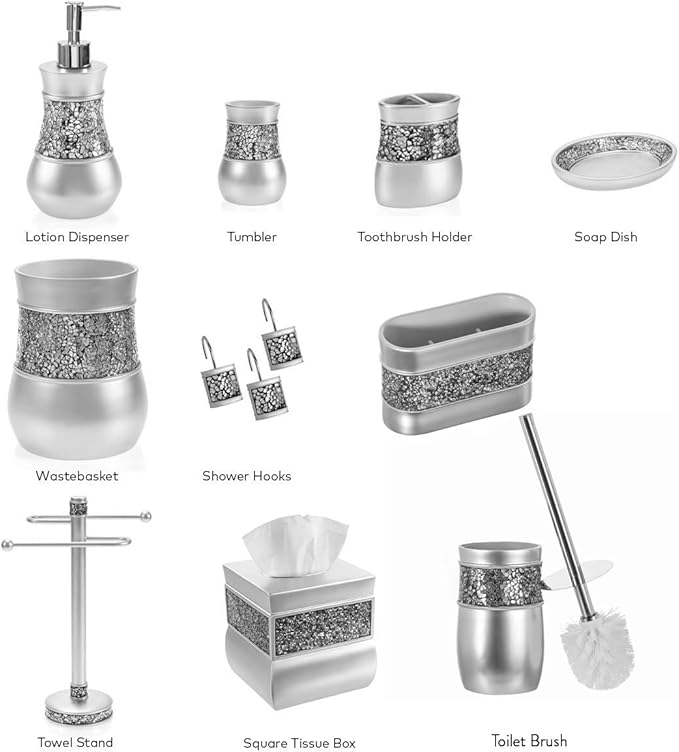 Creative Scents Crackled Glass Silver Tissue Box Cover Square - Decorative Tissue Box Holder - Tissue Holder Vessel for Bathroom with Durable Bottom Slider Elegant Home or Bathroom Decor