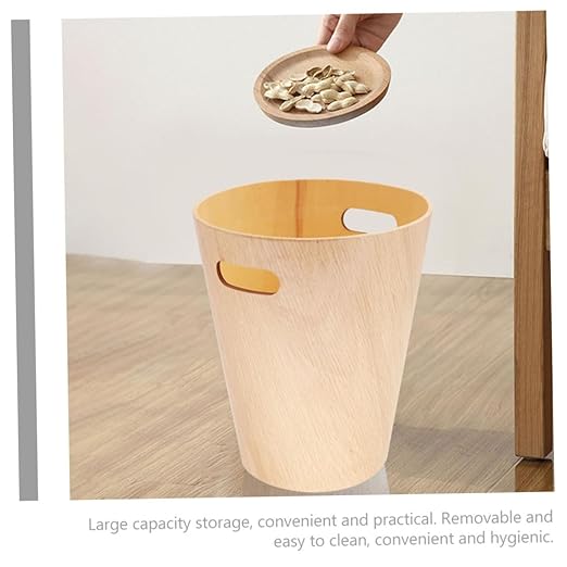 NUOBESTY Wooden Tiny Trash Can Round Large Capacity Storage Removable Easy Clean Wastebasket for Bedroom Bathroom Office Vanity Table