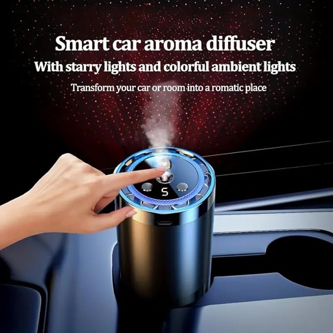Smart Car Air Freshener with Starry Sky Projection 50ml Perfume Air Fresheners Diffuser 6 Months Long-Lasting Fragrance for Car RGB Music-Sync Lights 3 bottles of ocean-scented fragrance