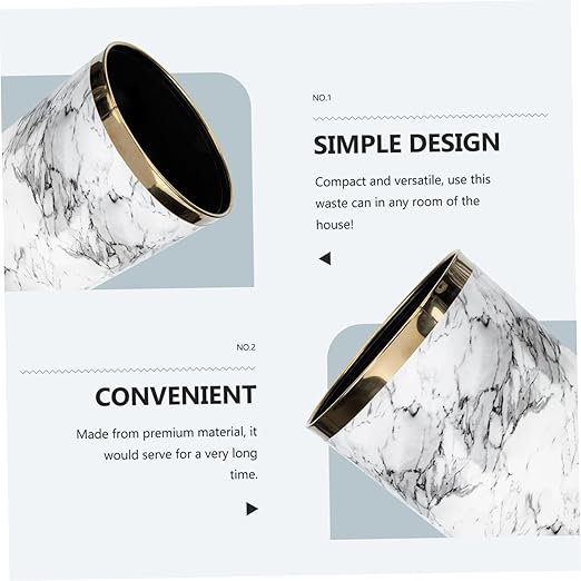 Garneck Marbling Trash Can Mouth Garbage Bin Plastic Wastebasket for Kitchen Bedroom Bathroom Home Use Compact Versatile Rubbish Bin