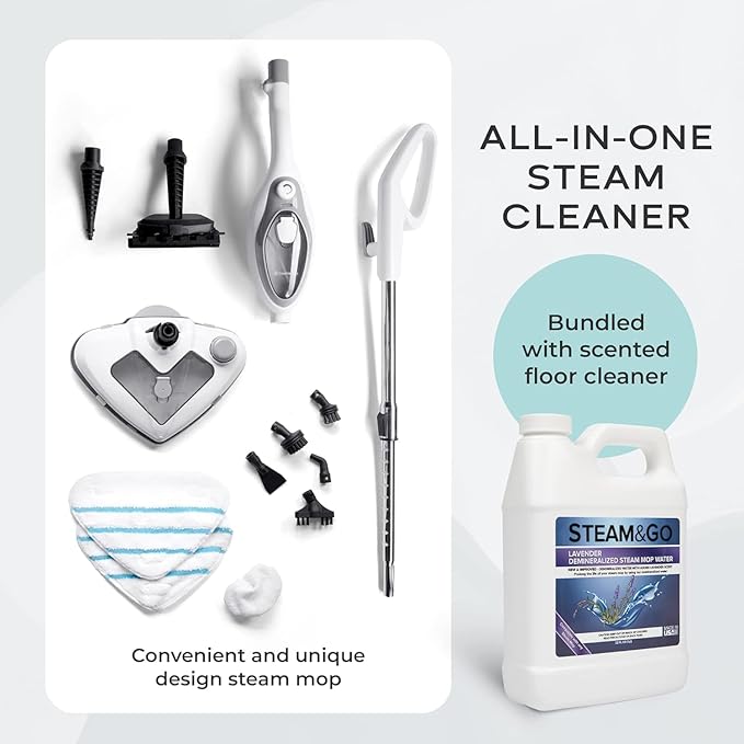 Steam &amp Go - The Housekeeper Steam Cleaner For Floors &amp Demineralized Water Bundle 10-in-1 Hard Floor Cleaner Machine 32 oz Lavender Scent