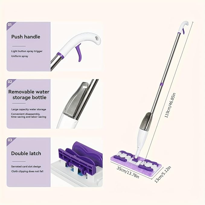 Upgrade Spray Cloth Clip Mop Hand Wash-Free Silent Design for Wood Floors &amp Ceramic Tiles Sleek Durable Head(Mop 1pcs Cloth)