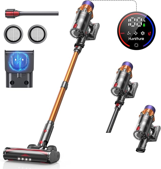HONITURE X7 Cordless Vacuum Cleaner 550W/45Kpa Stick Vacuum Cleaner Color Touch Screen 60Mins 2024 Newest Vacuum Cleaner with Charging Station for Carpet Hard Floor Pet Hair Yellow US-X7