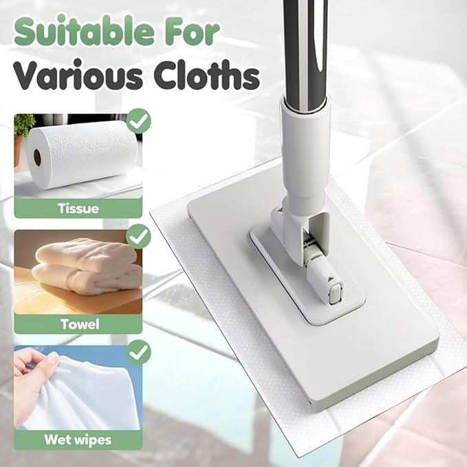 Clip to Grip Mini Mop Snap &amp Grip Zero-Touch Cloth Changing Mops Self-Squeeze Hands-Free Wet &amp Dry Cleaning mops for Kitchen Bathroom Desktop &amp Small Spaces (2 mop + 20 Cloths)