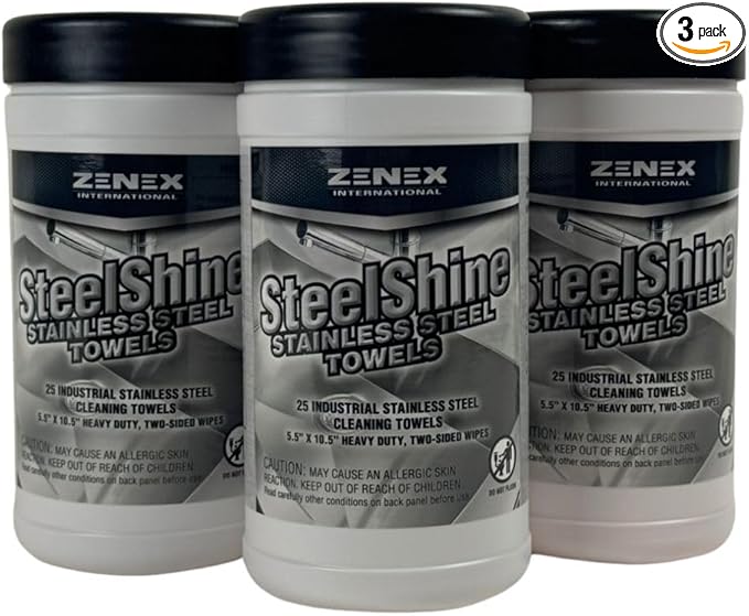 SteelShine Stainless Steel Wipes - Dual-Sided Cleaning Wipes for Metal Surfaces | Remove Smudges Rust and Oxidation | Polish and Protect Stainless Steel | 25 Sheets (3 Pack) | Made in USA