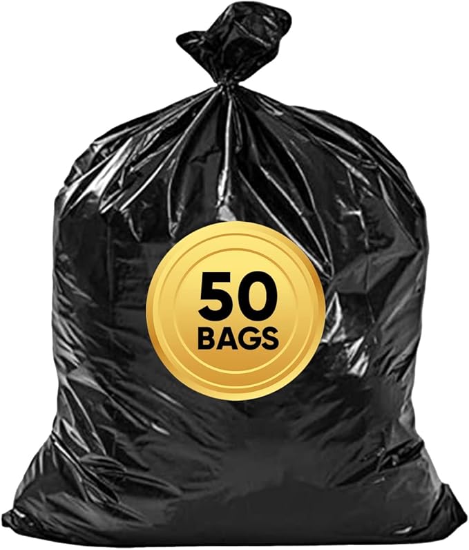 Veska 55 Gallon Trash Bags Heavy Duty (Value-Pack 50 Count w/Ties) 55-60 Gallon Trash Bags Large Black 50-60 Gallon Garbage Liners for Lawn Leaf and Commercial