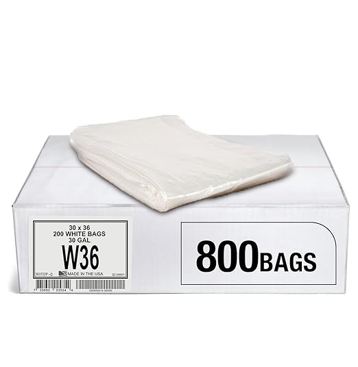 Aluf Plastics 20-30 Gallon 0.7 MIL White Trash Bags - 30 x 36 - Pack of 800 - For Bathroom Kitchen Household &amp Office