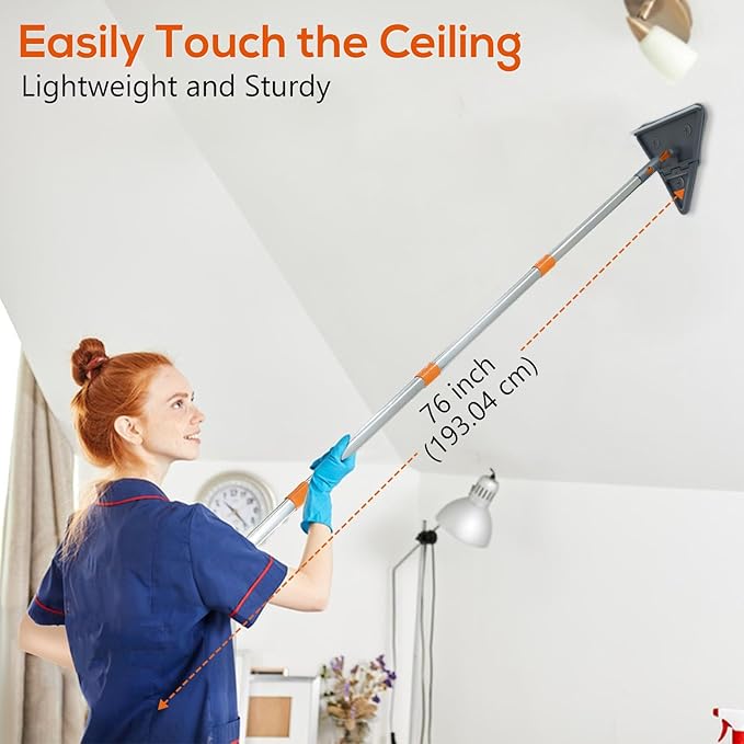 Base Boards Cleaning Tool with 76 Long Handle 360° Rotatable Wall Cleaner Base Board Cleaner Tool Wall Cleaning Washing Mop with 8 Reusable Pads for Painted Walls Ceilings and Baseboards