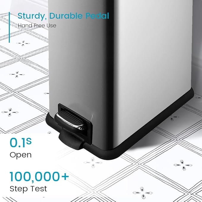 12 Gallon Trash Can with Lid45L Kitchen Garbage CanStainless Steel Trash Can for Narrow Spaces with Soft-Close Lid Inner Bucket and Step-on Pedal
