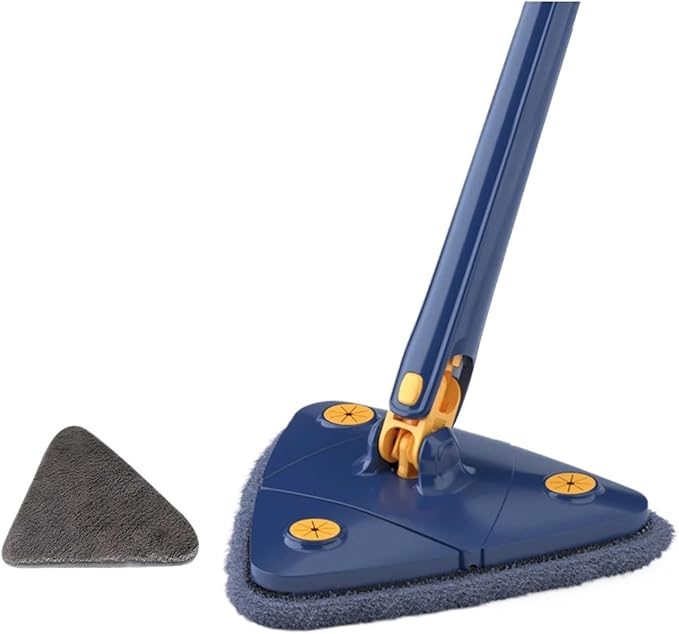Extended Triangle Mop 360 Twist Squeeze Wringing XType Window Glass Toilet Bathrrom Floor Household Cleaning Ceiling Dusting(Blue and 1 Mop Cloth)