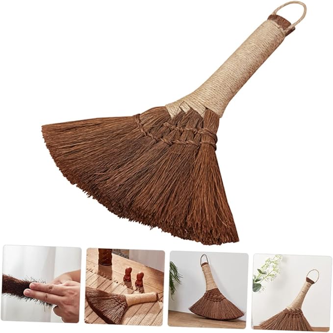 FRCOLOR 2pcs Handmade Palm Broom Straw Brush Dust Pan Broom Cleaning Household